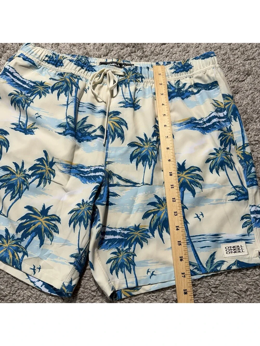 O’Neill Hyperfreak Boardshorts Blue & White Tropical Palm Swim Trunks Mens XL